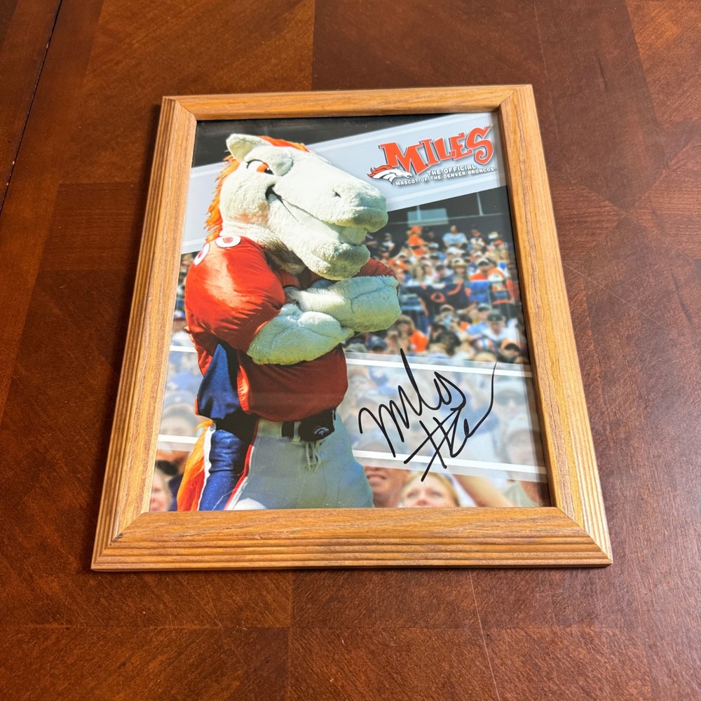 Denver Broncos Miles Mascot Signed Framed Photo NFL Sports Memorabilia